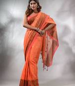 Orange Tissue Handwoven Soft Saree With Texture Designs