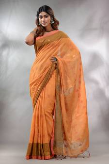 Yellow Tissue Handwoven Soft Saree With Texture Designs