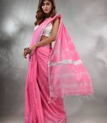Pink Cotton Silk Handwoven Saree With Zari Woven Stripes Pallu