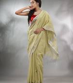Ecru Cotton Silk Handwoven Saree With Zari Woven Stripes Pallu