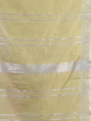 Ecru Cotton Silk Handwoven Saree With Zari Woven Stripes Pallu 5