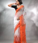 White Cotton Silk Handwoven Saree With Ikkat Pattern
