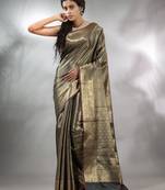 Dark Green Handwoven Brocade Silk Saree With Zari Woven Designs