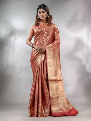 Maroon Handwoven Brocade Silk Saree With Zari Woven Designs 1
