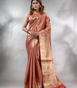 Maroon Handwoven Brocade Silk Saree With Zari Woven Designs