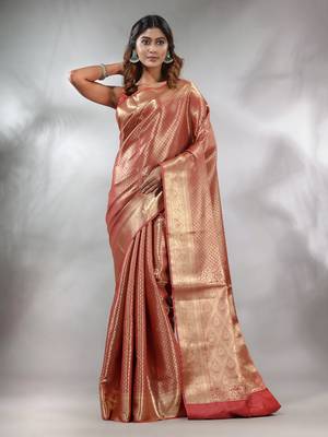 Maroon Handwoven Brocade Silk Saree With Zari Woven Designs 2