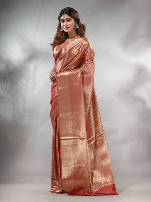 Maroon Handwoven Brocade Silk Saree With Zari Woven Designs 3