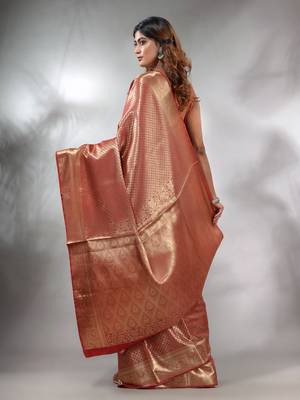 Maroon Handwoven Brocade Silk Saree With Zari Woven Designs 4