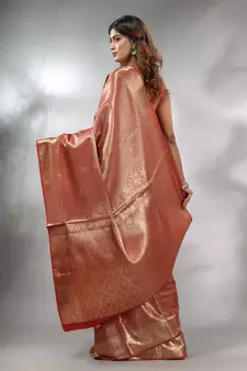 Maroon Handwoven Brocade Silk Saree With Zari Woven Designs