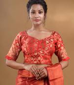 Red Blended Silk Blouse With Floral Zari Designs Free Size