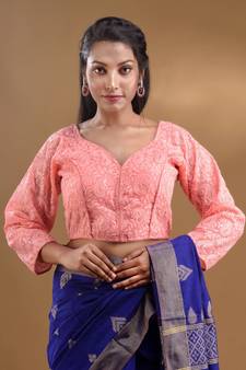 Pink Chikankari Blouse With Paisley Designs And Sequins Free Size