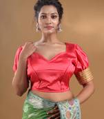 Coral And Golden Blended Silk Blouse Free Size