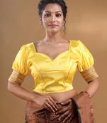 Yellow And Golden Blended Silk Blouse Free Size