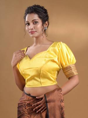 Yellow And Golden Blended Silk Blouse Free Size 2