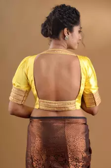Yellow And Golden Blended Silk Blouse Free Size