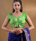 Green Blended Silk Blouse With Zari Woven Designs Free Size