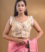 Off White Cotton Silk Blouse With Zari Woven Chevron Designs Free Size