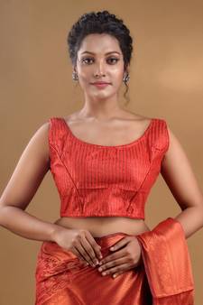 Rust Bangalore Silk Blouse With Sequins Free Size