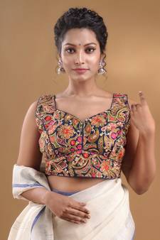 Navy Blue Georgette Embroidered Readymade Blouse