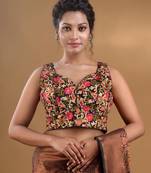 Black Georgette Sleeveless Blouse With Floral Embroidery And Sequins Free Size
