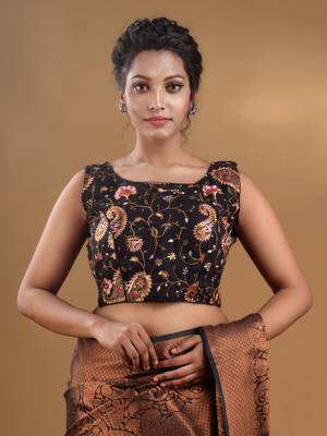 Black Georgette Blouse With Floral And Paisley Embroidery Free Size 1