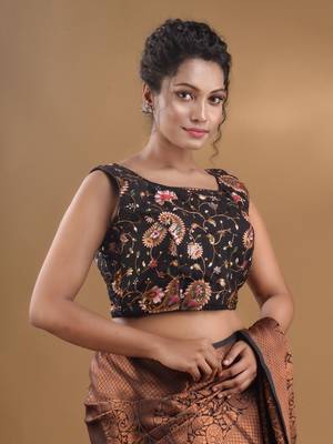 Black Georgette Blouse With Floral And Paisley Embroidery Free Size 3