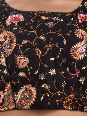 Black Georgette Blouse With Floral And Paisley Embroidery Free Size 5
