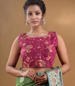 Magenta Georgette Blouse With Floral And Paisley Embroidery Free Size