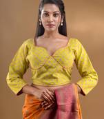 Yellow Cotton Blouse With Floral Print Free Size