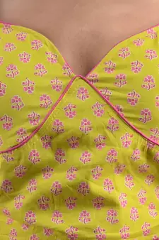 Yellow Cotton Blouse With Floral Print Free Size