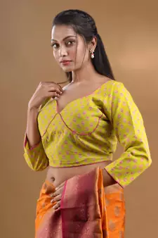 Yellow Cotton Blouse With Floral Print Free Size