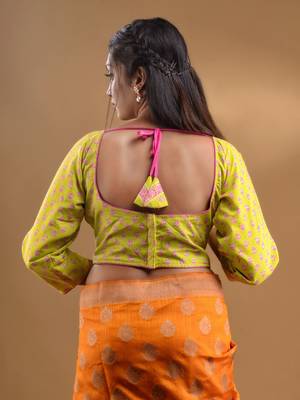 Yellow Cotton Blouse With Floral Print Free Size 5