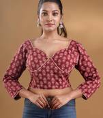 Maroon Cotton Blouse With Floral Print Free Size