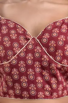 Maroon Cotton Blouse With Floral Print Free Size