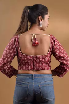 Maroon Cotton Blouse With Floral Print Free Size