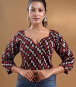 Black Cotton Blouse With Ikkat Patterns Free Size