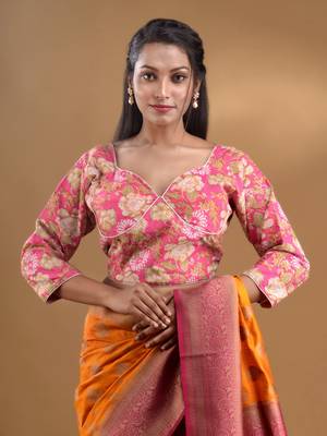 Pink Cotton Blouse With Floral Print Free Size 1