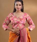 Pink Cotton Blouse With Floral Print Free Size