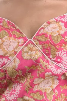 Pink Cotton Blouse With Floral Print Free Size