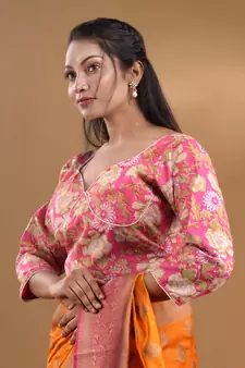 Pink Cotton Blouse With Floral Print Free Size