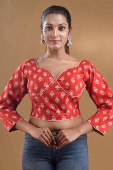 Red Cotton Printed Designer Blouse for Women