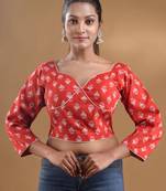 Red Cotton Printed Designer Blouse for Women