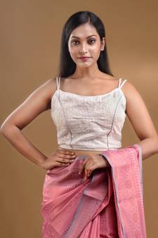 White Malai Cotton Blouse With Embroidery And Sequins Free Size