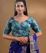 Blue Chinon Blouse With Geometric Print And Sequins Free Size