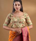 Sage Green Georgette Floral And Paisley Printed Blouse With Zari Embroidery And Sequins Free Size