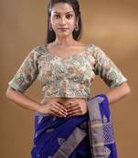 Sea Green Georgette Floral And Paisley Printed Blouse With Zari Embroidery And Sequins Free Size