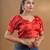 Red Blended Silk Solid Blouse With Puff Sleeves Free Size