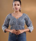 Charcoal Georgette Blouse With Floral Embroidery And Sequins Free Size