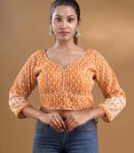 Yellow Georgette Blouse With Floral Embroidery And Sequins Free Size