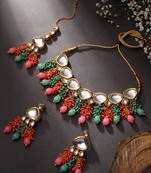 Multi Coloured Gold Toned Kundan Jewellery Set For Bride To Be